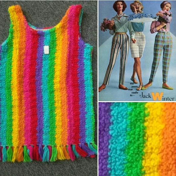 Vintage Dresses & Skirts - Deadstock vintage rainbow knit dress
